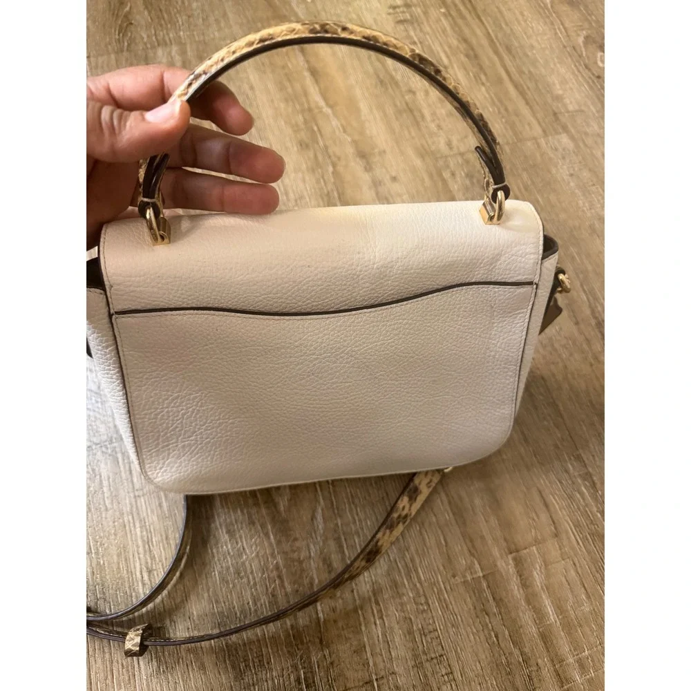 Coach Chalk White Pebbled Leather Top Handle Crossbody Bag Snakeskin Trim Gold